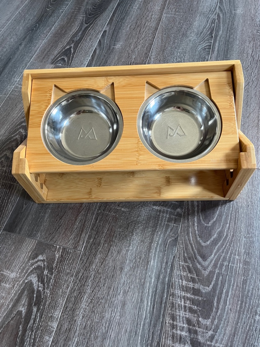 Wood and Double Stainless Steel Cat and Small Dog Adjustable Tilted Bowl